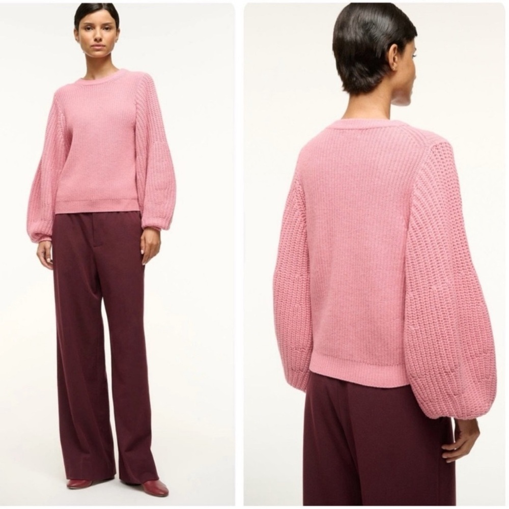 STAUD Aura Ribbed Wool-Blend Sweater Pink Size Medium NWOT